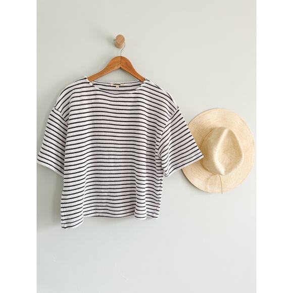 Madewell | NWT Embroidered Boxy Knit Tee in Stripe in Cream | Sz S - Picture 2 of 9